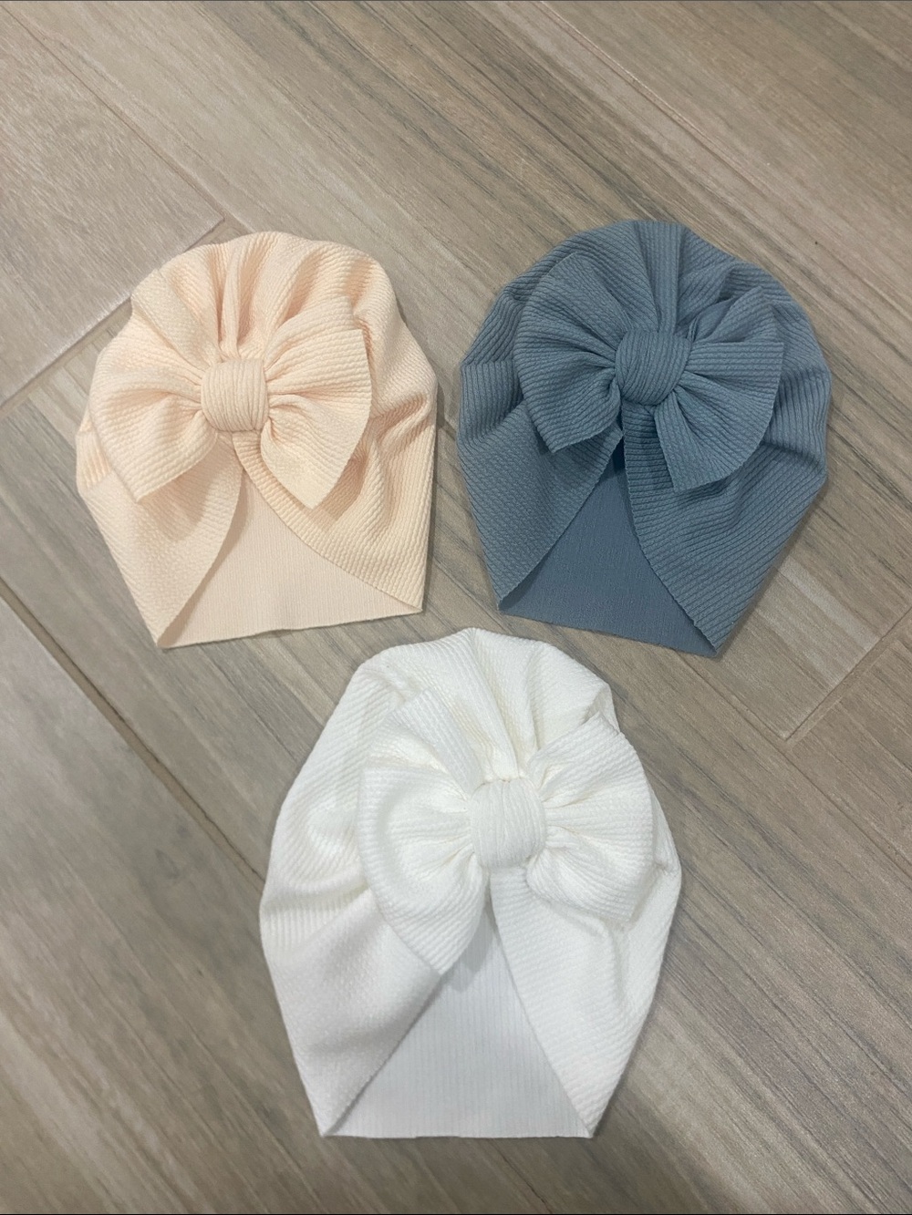 Koala Kids Ribbed Turban Hats Trio - Peach, Blue, White